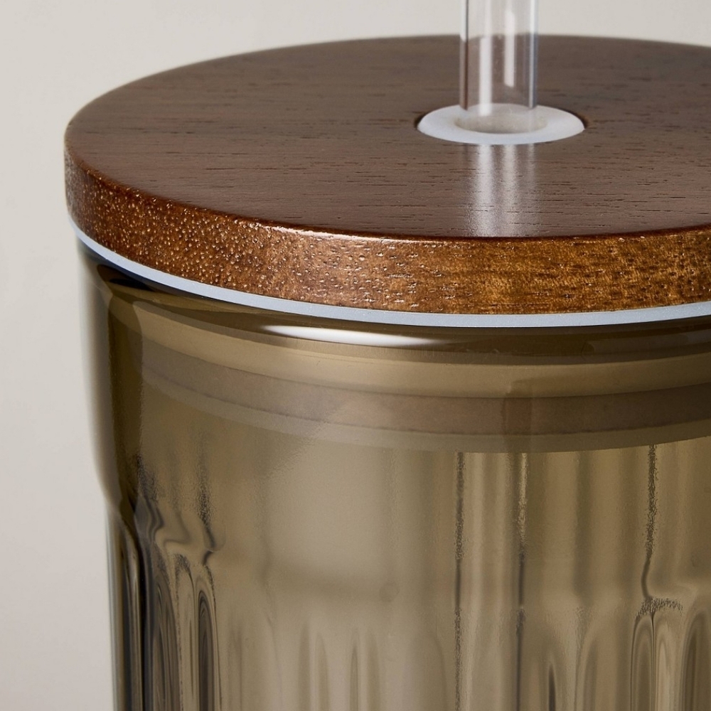 Hearth and Hand Fluted Glass Tumbler Wood Lid Brown 21oz Target Fall - Picture 7 of 10